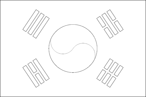 Contour du drapeau Corée du Sud à colorier